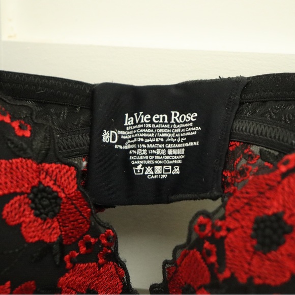 Black & Red Flower Appliqué lPush-up Demi Bra 36D - Picture 5 of 5